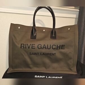 RIVE GAUCHE Saint Laurent Large Canvas & Leather Tote. *Olive Green*